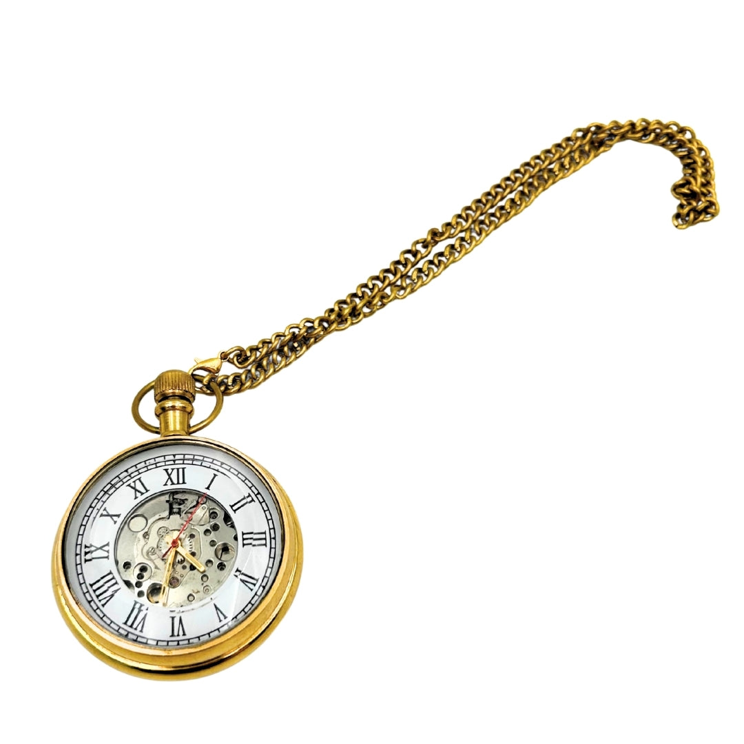 Reloj de Bolsillo Mecánico Retro con Cadena y Grabado