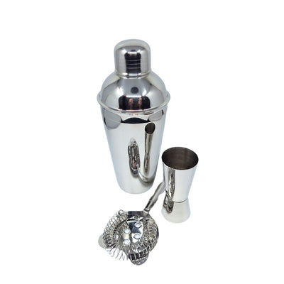 Set de Bar Steel 3 Piezas con Posibilidad de Personalización con Grabado - Coctelera 750 ml, Medidor 15/30 ml, Colador - Regalo Elegante para Amantes de los Cócteles, Acero Inoxidable, Color Plateado
