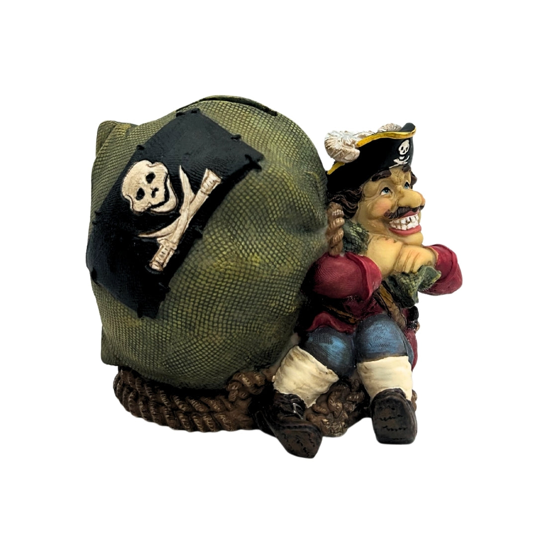 Hucha Decorativa Pirata con Tesoro 14 cm con posibilidad de personalización con grabado