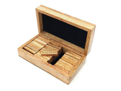 Dominó de madera de mango en caja con grabado - regalo personalizado para adultos, 28 fichas, adornos de latón, dimensiones de la caja 15 x 8 x 4,5 cm
