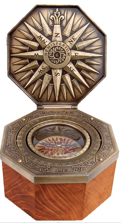 Brújula magnética cardán exclusiva H43 de latón y madera con grabado personalizado