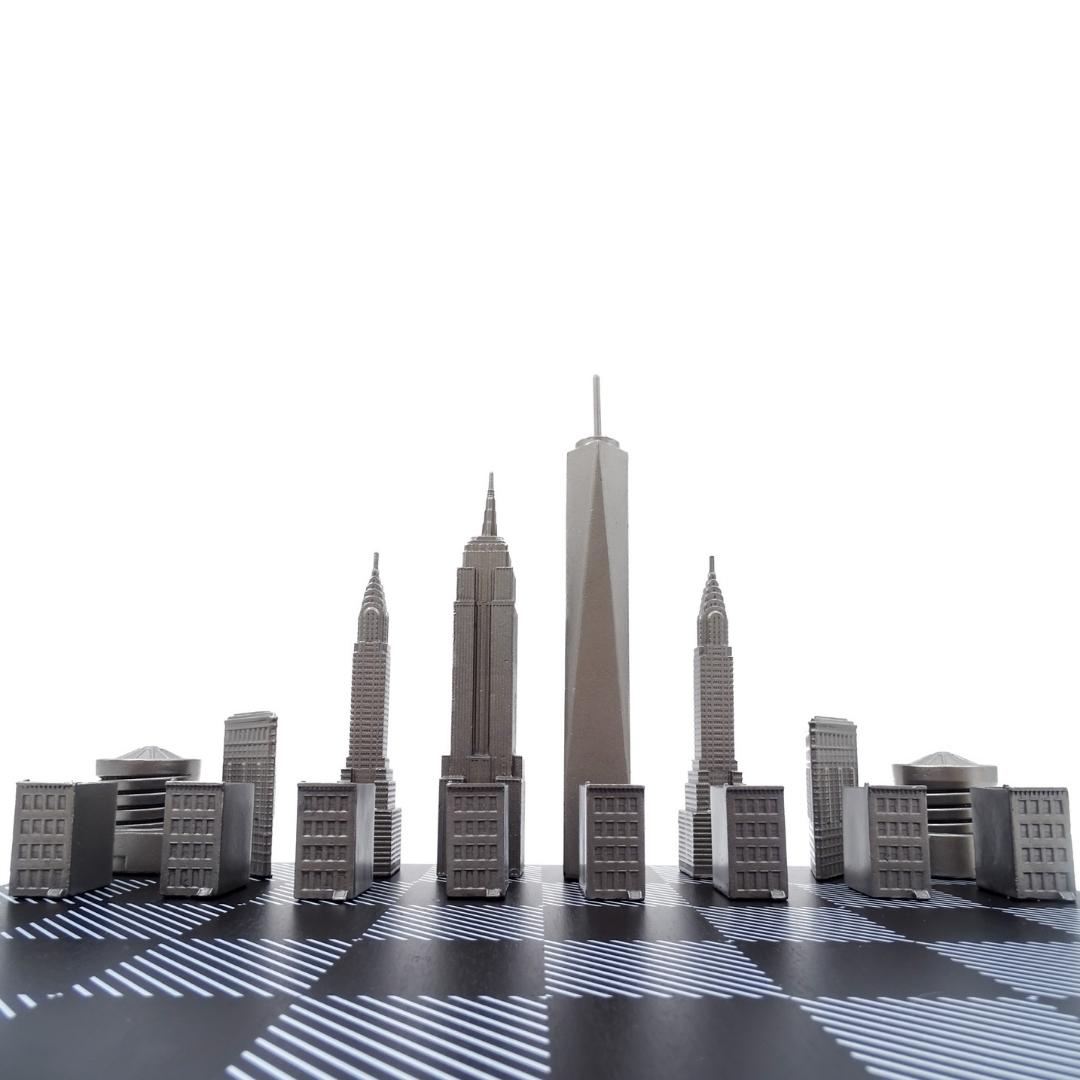 Ajedrez Skyline de Nueva York con grabado en acero inoxidable