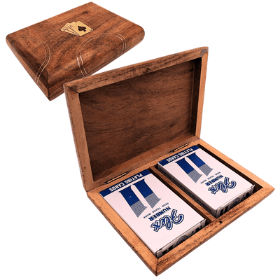 Elegante Set de 2 Barajas de Cartas en Caja de Madera con Posibilidad de Grabado Personalizado