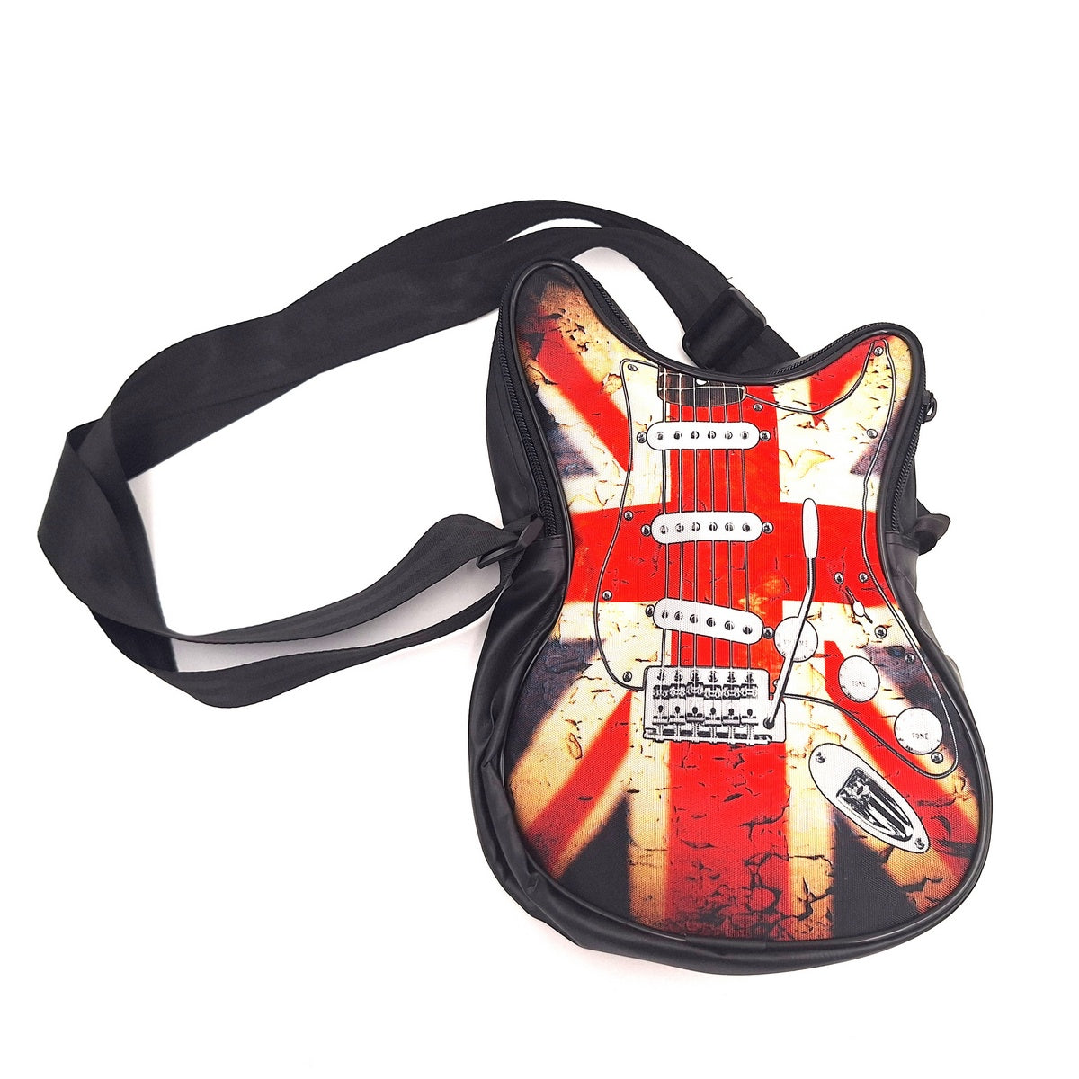 Bolso de hombro con forma de guitarra con bandera británica RBG-008 con posibilidad de personalización mediante grabado