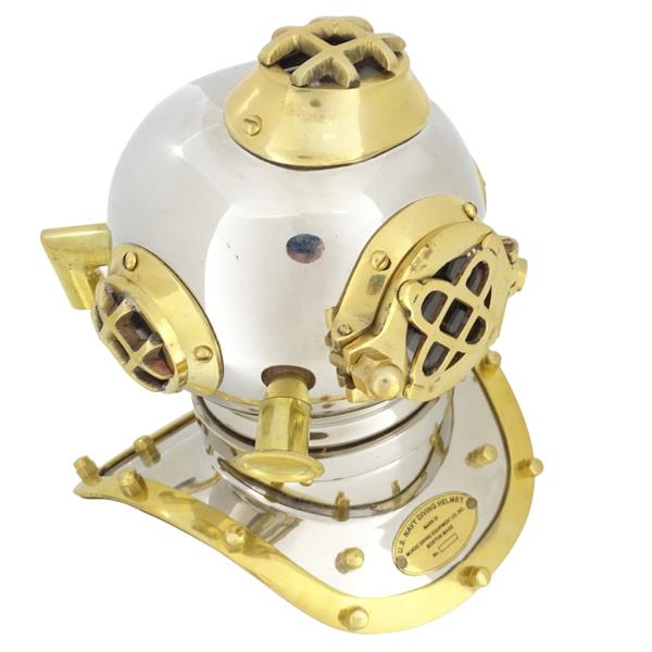 Casco de buzo de latón US Navy Mark IV con posibilidad de personalización mediante grabado - regalo ideal para cualquier ocasión, altura 20 cm, réplica marinera DIVER - DH93