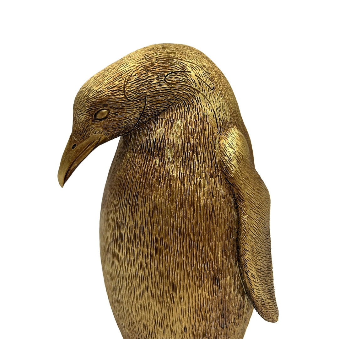 Pingüino Dorado 20,5 cm con posibilidad de personalización con grabado – figura decorativa elegante para regalo, estilo glamour, art déco, hecha de polyresina de alta calidad