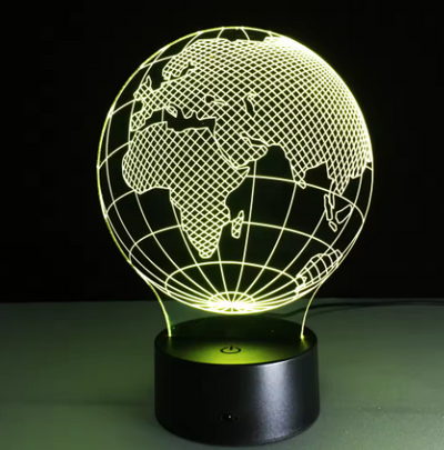 Lámpara LED Globo terráqueo con 7 colores de luz, posibilidad de personalización con grabado, regalo ideal para viajeros, altura 17 cm, cable USB