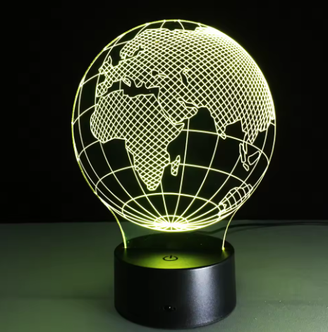 Lámpara LED Globo terráqueo con 7 colores de luz, posibilidad de personalización con grabado, regalo ideal para viajeros, altura 17 cm, cable USB