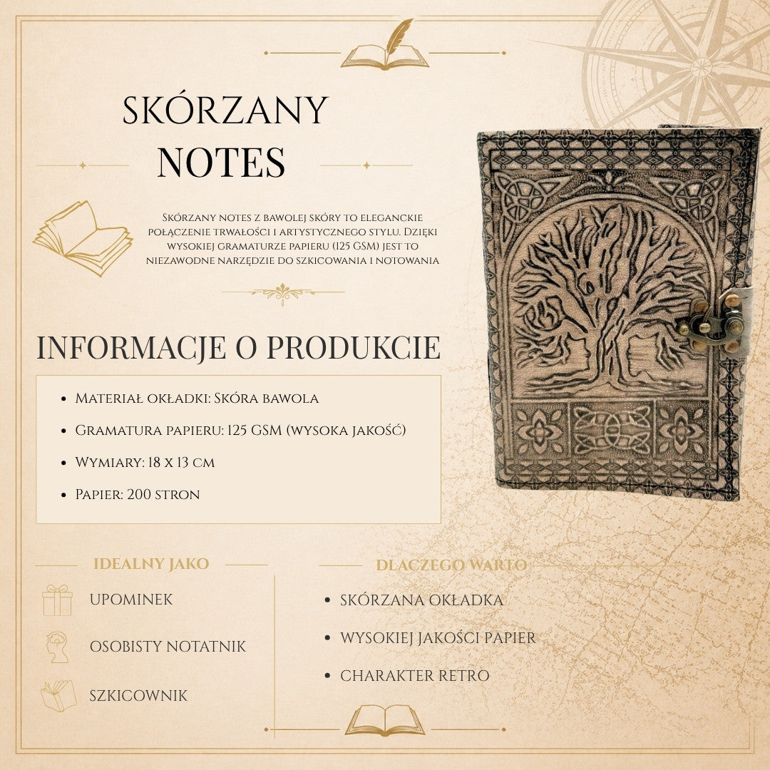 Cuaderno de Piel Retro Árbol de la Vida con Grabado