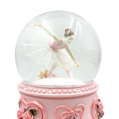 Bailarina de Ballet Bailando en Bola de Cristal de 15 cm con Grabado Personalizado - Elegante Caja de Música con Base Pastel y Melodía Lago de los Cisnes