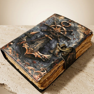 Cuaderno de Piel Retro Marinero de 200 páginas con posibilidad de personalización con grabado, ideal para regalo a artistas y viajeros, hecho de piel natural de cabra, color vintage, dimensiones 18 x 13 cm