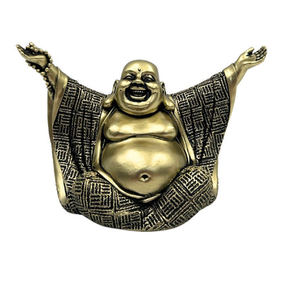 Figura de Buda alegre en dorado con opción de grabado personalizado - elegante decoración para regalo de 17,1 cm de altura en polyresina, simboliza riqueza y felicidad