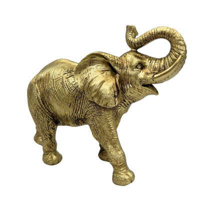 Elefante dorado con trompa levantada - elegante figura decorativa con opción de grabado personalizado, ideal para regalo - altura 20,5 cm, material polyresina