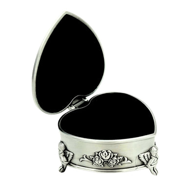 Caja metálica en forma de corazón con posibilidad de personalización mediante grabado – regalo elegante para San Valentín, aniversario o cumpleaños, decorada con motivo de rosa, dimensiones 8,7 x 8,4 x 5,1 cm