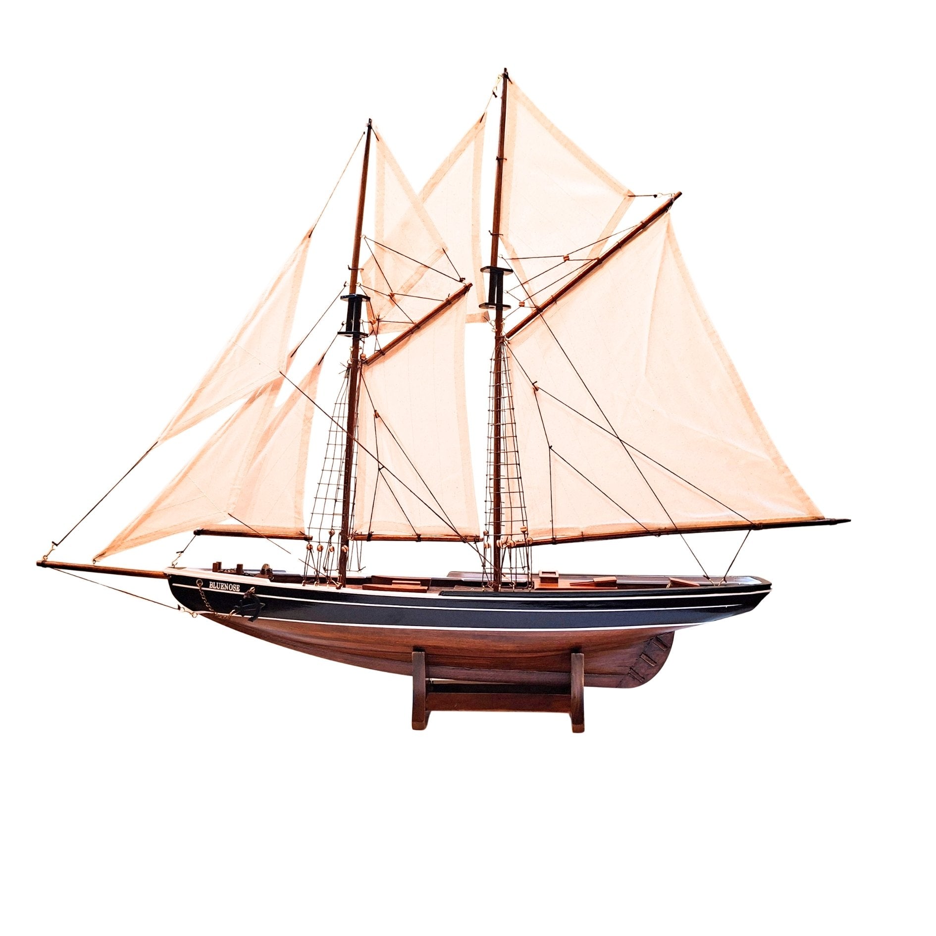 Modelo de Bergantín Bluenose de 78 cm con Grabado - Elegante Decoración Marinera de Madera para Regalo a Amantes de la Navegación y la Historia Marítima con Velas Naturales