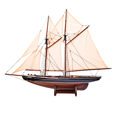Modelo de Bergantín Bluenose de 78 cm con Grabado - Elegante Decoración Marinera de Madera para Regalo a Amantes de la Navegación y la Historia Marítima con Velas Naturales
