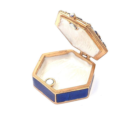 Elegante caja metálica de regalo con cristales B0035-08BL en colores azul marino y dorado con posibilidad de personalización con grabado