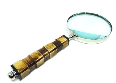 Lupa elegante para leer con mango de hueso NC1099A con posibilidad de personalización mediante grabado, carcasa plateada de latón, ideal para regalo para personas mayores, abuelo o coleccionista, altura 24,5 cm