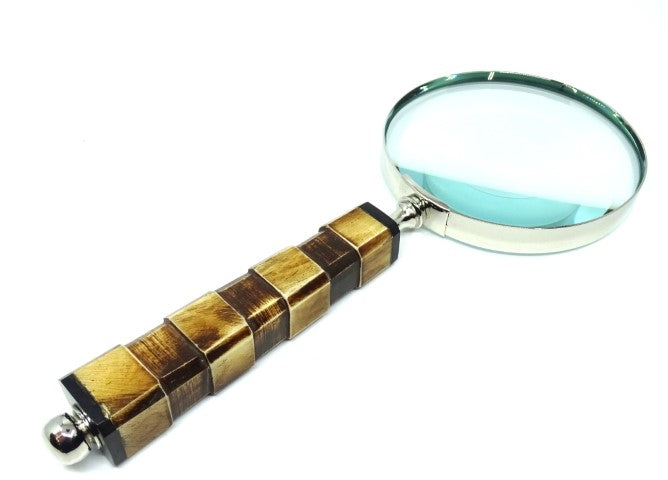 Lupa elegante para leer con mango de hueso NC1099A con posibilidad de personalización mediante grabado, carcasa plateada de latón, ideal para regalo para personas mayores, abuelo o coleccionista, altura 24,5 cm