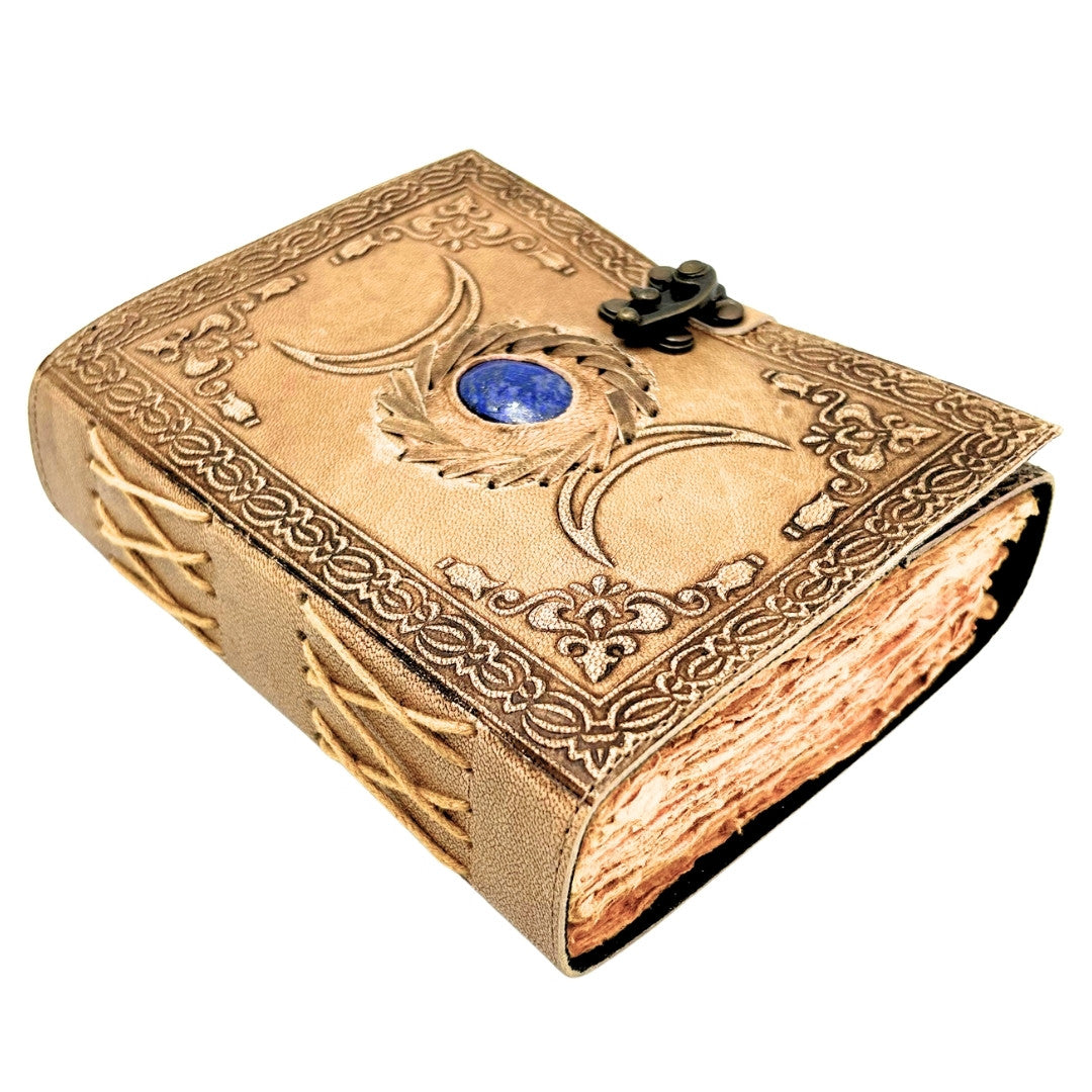 Cuaderno de Piel Retro con Piedra y Fases de la Luna