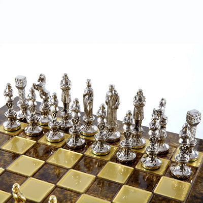 Ajedrez metálico exclusivo Renacimiento S9BRGS 36x36 cm dorado y plateado con posibilidad de grabado personalizado
