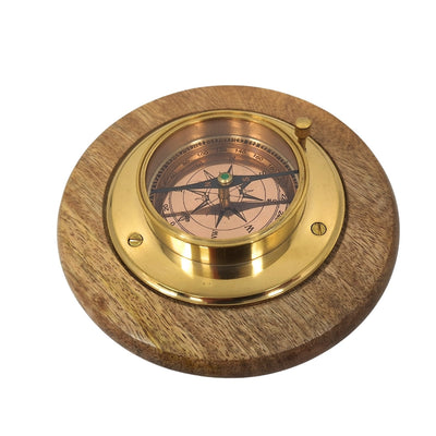 Elegante brújula decorativa con acabado de latón, grabado personalizado, 15 cm, ideal para regalo a amantes de los viajes, hecha de madera y vidrio