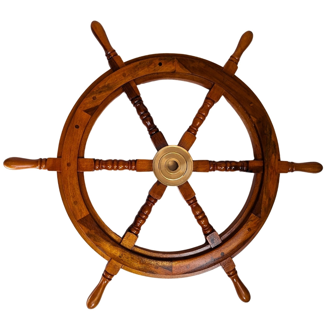 Rueda de timón de madera con inserto de latón de 75 cm con posibilidad de grabado personalizado  