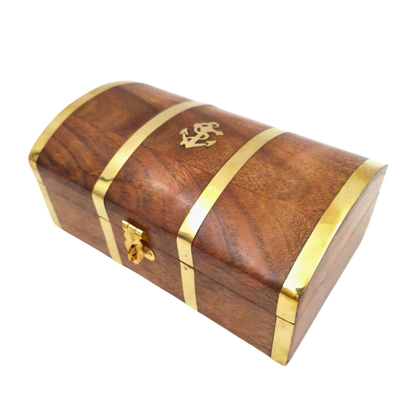 Caja de madera marinera vintage DNU-020 con motivo de ancla de latón, grabado personalizado, ideal para regalo para amantes del mar, dimensiones 18,4 × 12,7 × 7,6 cm