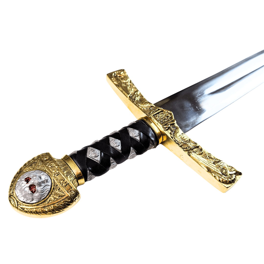 Réplica de la espada Excalibur del Rey Arturo con grabado – 98,5 cm, hoja de acero, empuñadura de latón  