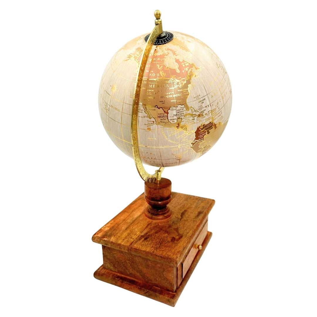Globo de escritorio vintage elegante con base de madera y cajón