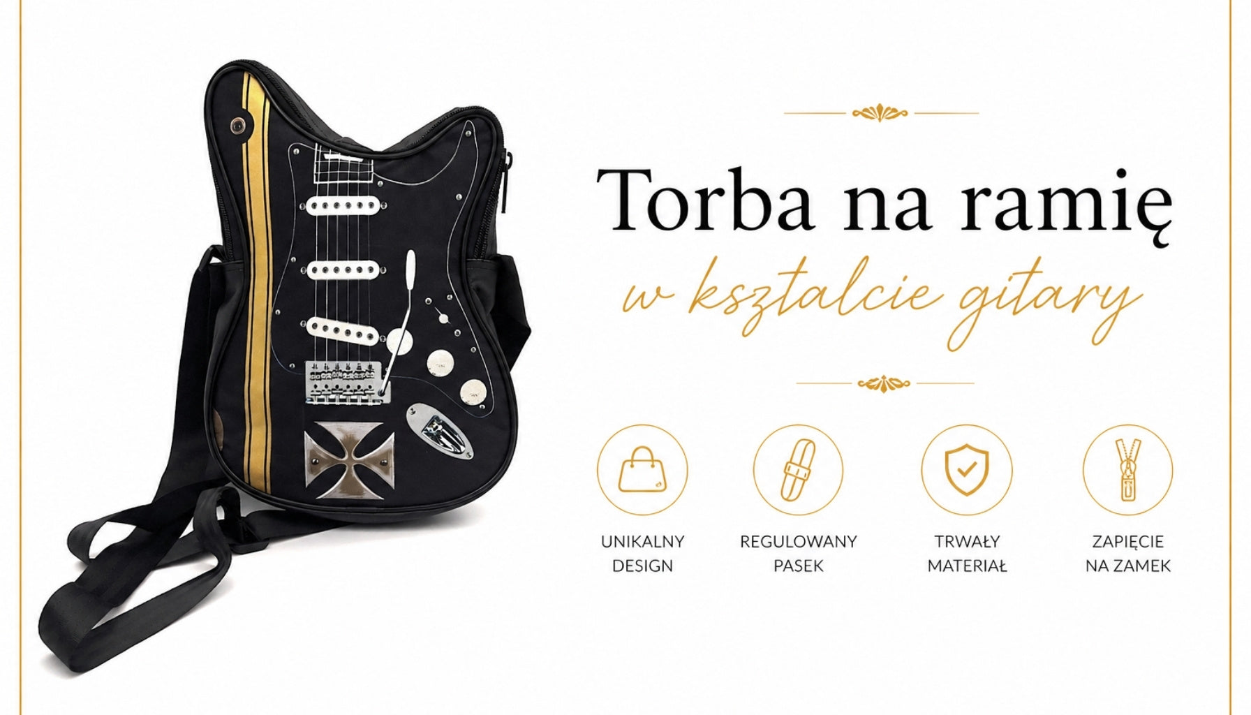Bolso de hombro con forma de guitarra con cruz de Malta - Regalo personalizado para guitarristas