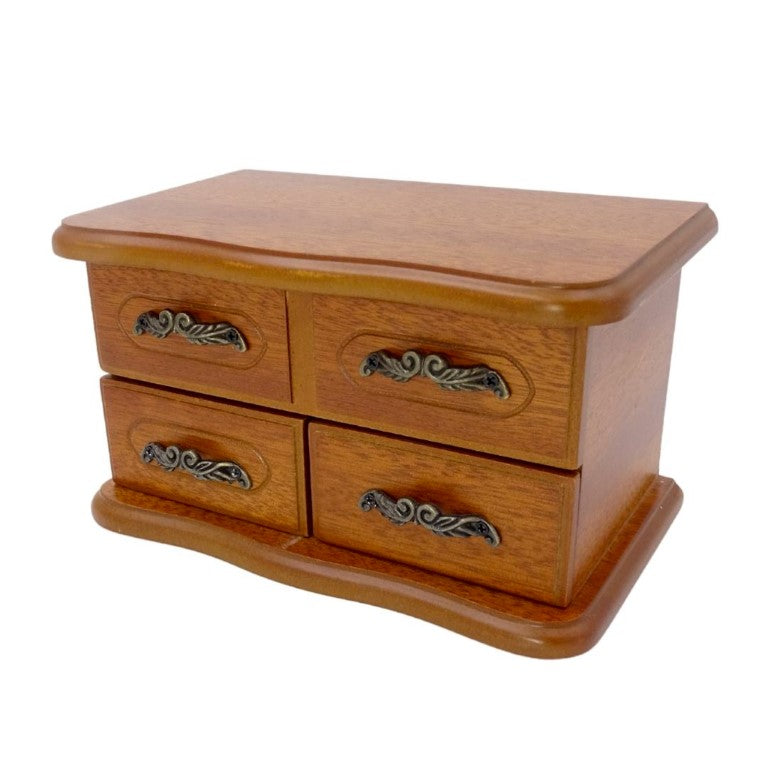 Caja de música de madera tipo joyero con espejo y grabado: un elegante regalo para joyas con dos cajones, 10cm de alto, melodía «The Entertainer»