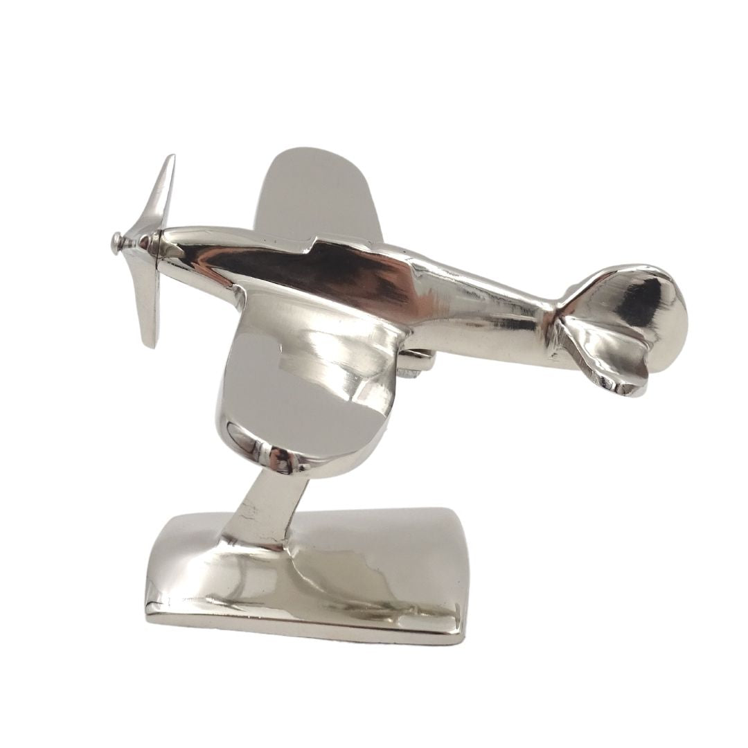 Modelo de avión monomotor N-0896 de aluminio en color plateado, 17x14x11 cm