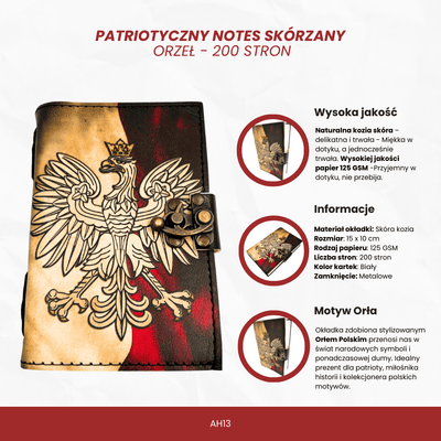 Cuaderno de cuero Diario Águila Polaca Patriótico con grabado