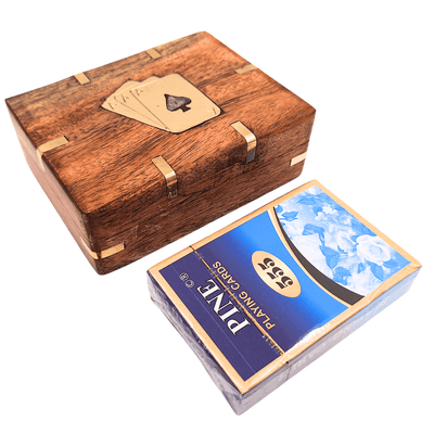 Elegante Baraja de Cartas en Caja de Madera con Adornos de Latón