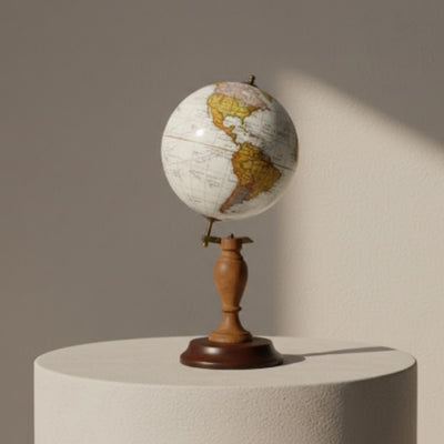 Globo terráqueo decorativo elegante sobre base de madera con posibilidad de personalización con grabado, 27 cm, marrón oscuro, ideal para regalo