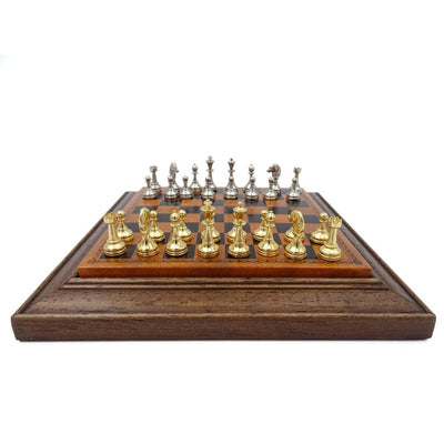 Ajedrez magnético metálico exclusivo Italfama 18x18 cm con posibilidad de grabado personalizado – elegante regalo para cualquier ocasión, tablero marrón y negro con piezas doradas y plateadas