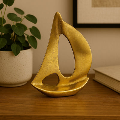 Yate dorado de aluminio 19,5 cm con posibilidad de personalización con grabado - decoración elegante para regalo a amantes de la navegación