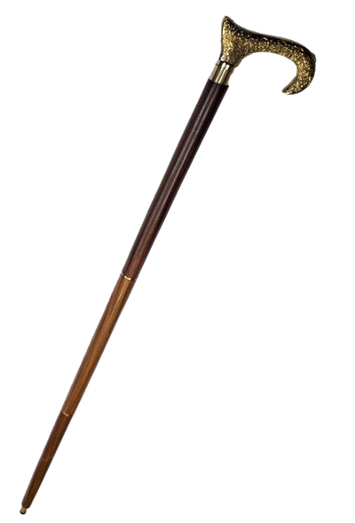 Bastón de madera para caminar con mango dorado - plegable - regalo elegante con opción de personalización mediante grabado - 91,5 cm, marrón con mango de latón