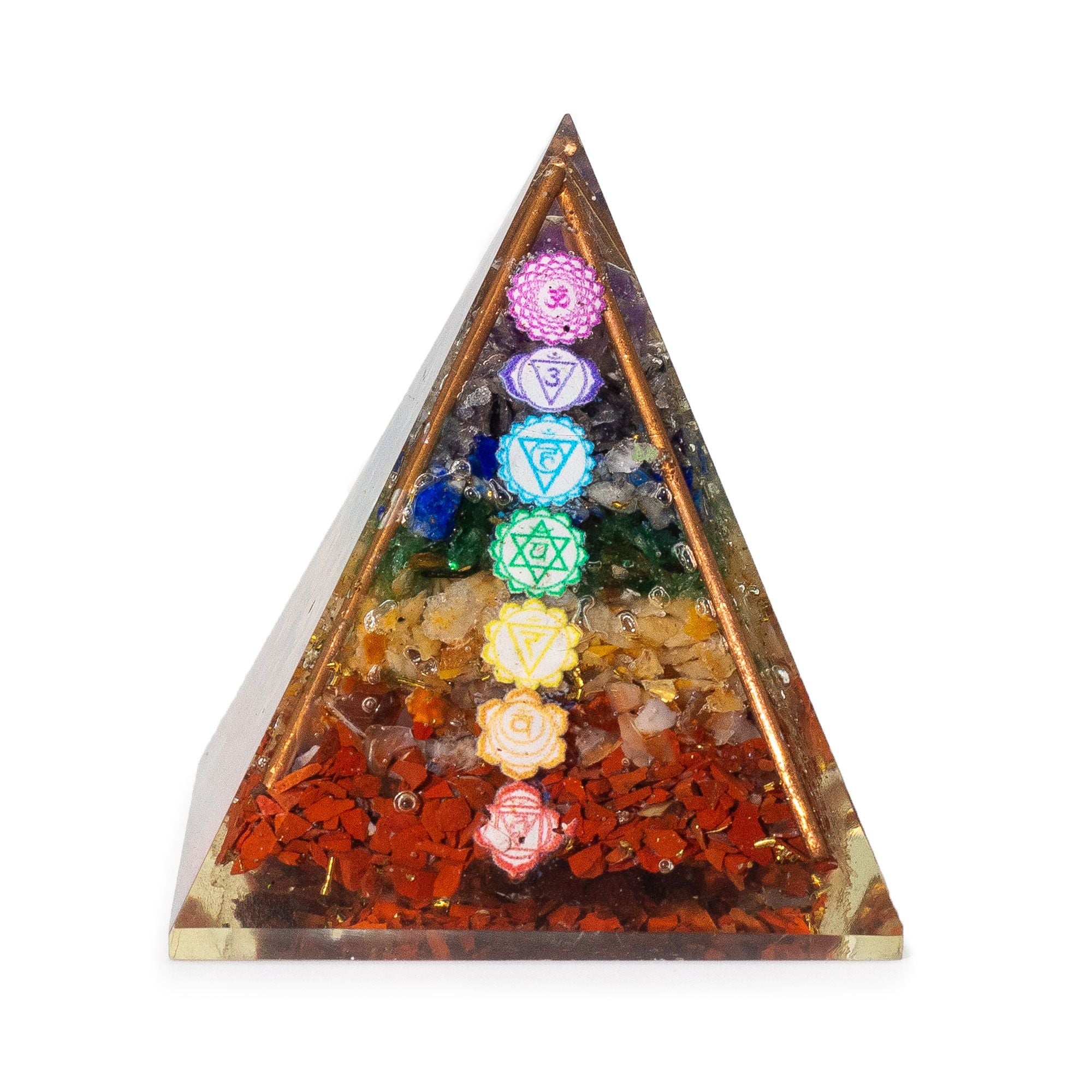 Pirámide Mediana de Orgonita 7x6 cm con Varillas de Cobre y 7 Piedras de Chakras - Elemento Multicolor de Armonía Energética para Regalo