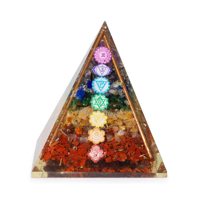 Pirámide Mediana de Orgonita 7x6 cm con Varillas de Cobre y 7 Piedras de Chakras - Elemento Multicolor de Armonía Energética para Regalo