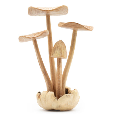 Set de 4 grandes hongos forestales tallados a mano en madera natural, ideales para regalo - Altura 14 cm, estilo rústico único, perfectos para decoración interior  
