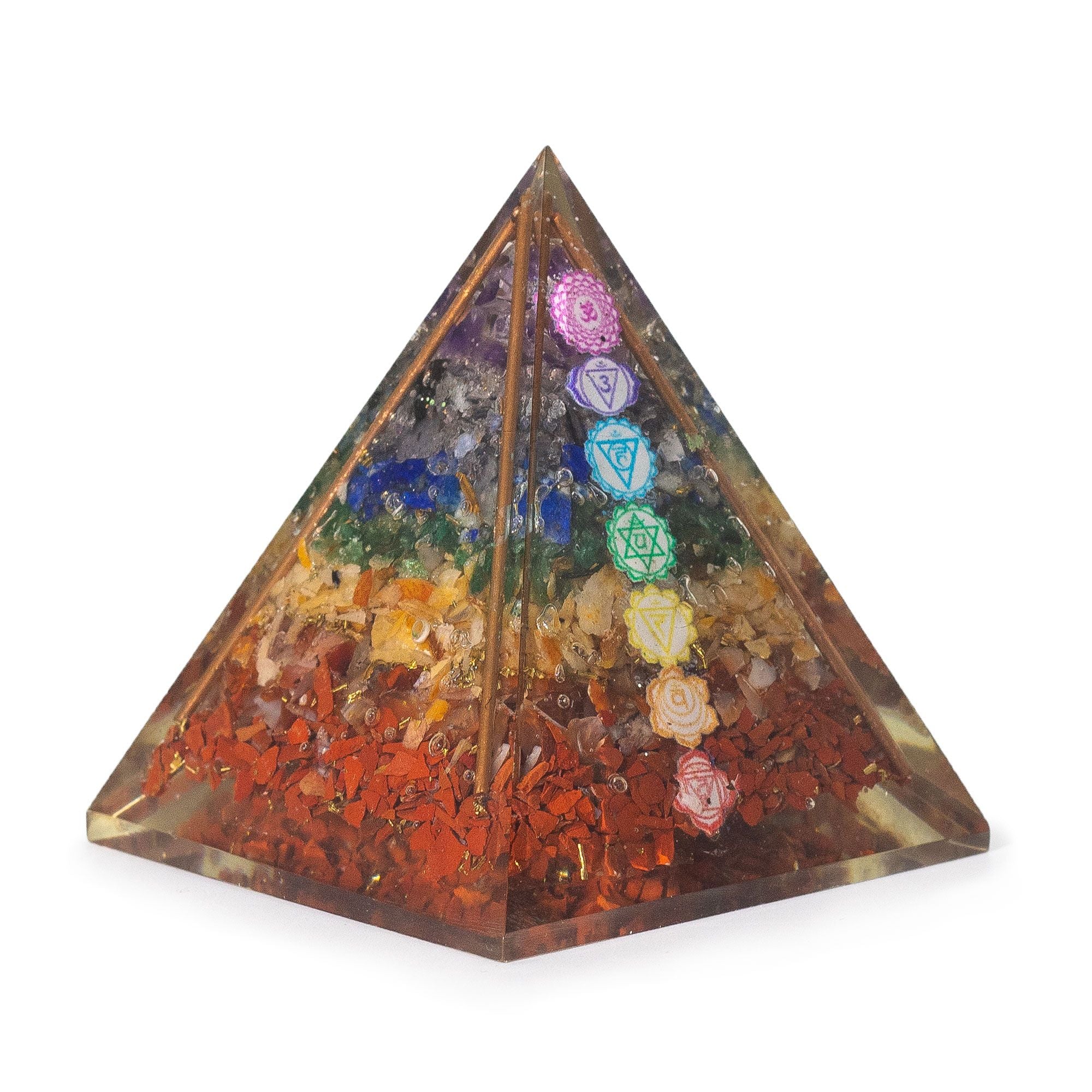 Pirámide Mediana de Orgonita 7x6 cm con Varillas de Cobre y 7 Piedras de Chakras - Elemento Multicolor de Armonía Energética para Regalo