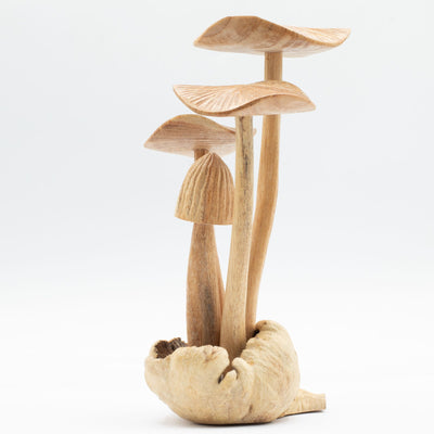 Set de 4 grandes hongos forestales tallados a mano en madera natural, ideales para regalo - Altura 14 cm, estilo rústico único, perfectos para decoración interior  