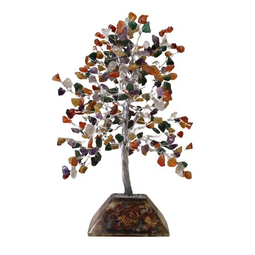 Árbol de la suerte con base de orgonita - 320 piedras de colores - Decoración llamativa para el hogar o regalo - Base estable de orgonita - Símbolo de energía positiva y armonía