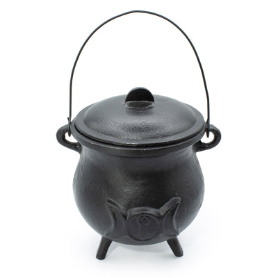 Enorme caldero de hierro fundido con luna triple 23x18 cm
