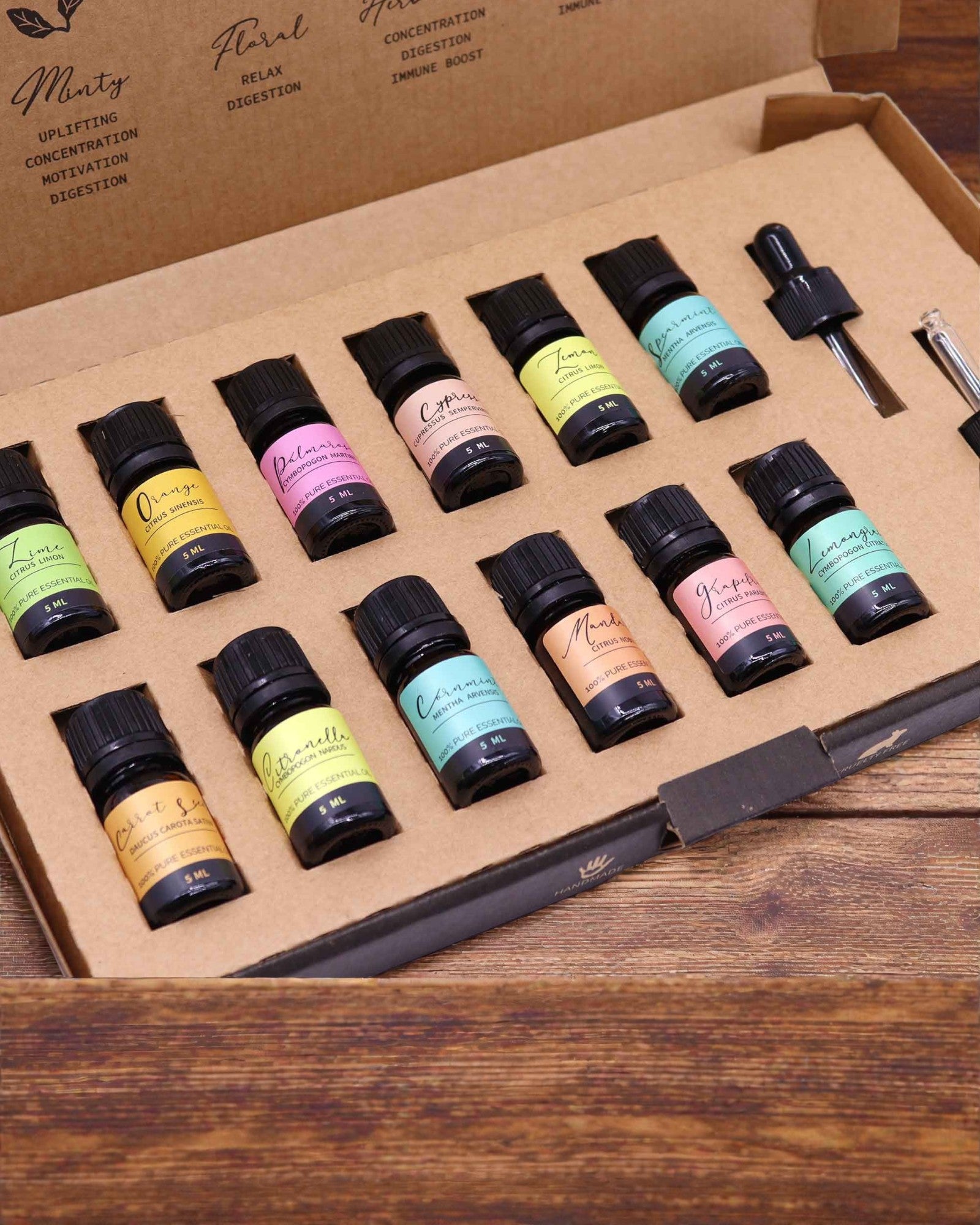 Energía veraniega de la naturaleza – Juego de lujo de 12 aceites esenciales de 5 ml con cuentagotas