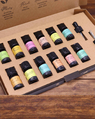 Energía veraniega de la naturaleza – Juego de lujo de 12 aceites esenciales de 5 ml con cuentagotas