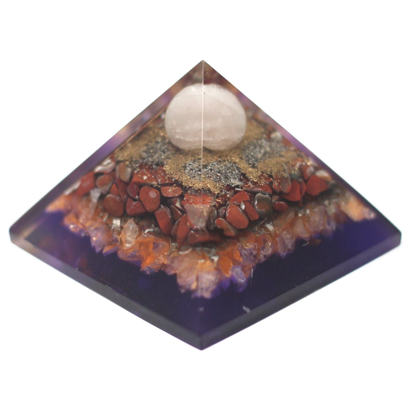 Pirámide de Orgonita 70 mm - Pavo Real en Diseño Multicolor con Piedras Preciosas y Cobre