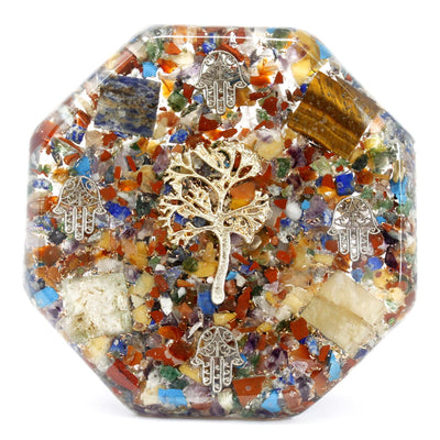 Paquete de Energía de Escritorio de Orgonita - Árbol de la Vida - Grande - Hecho a Mano con Piedras Preciosas y Cobre - Ideal para Regalo - Dimensiones 11 cm x 1,5 cm - Protección contra Contaminación Electromagnética - Símbolo de Armonía y Energía
